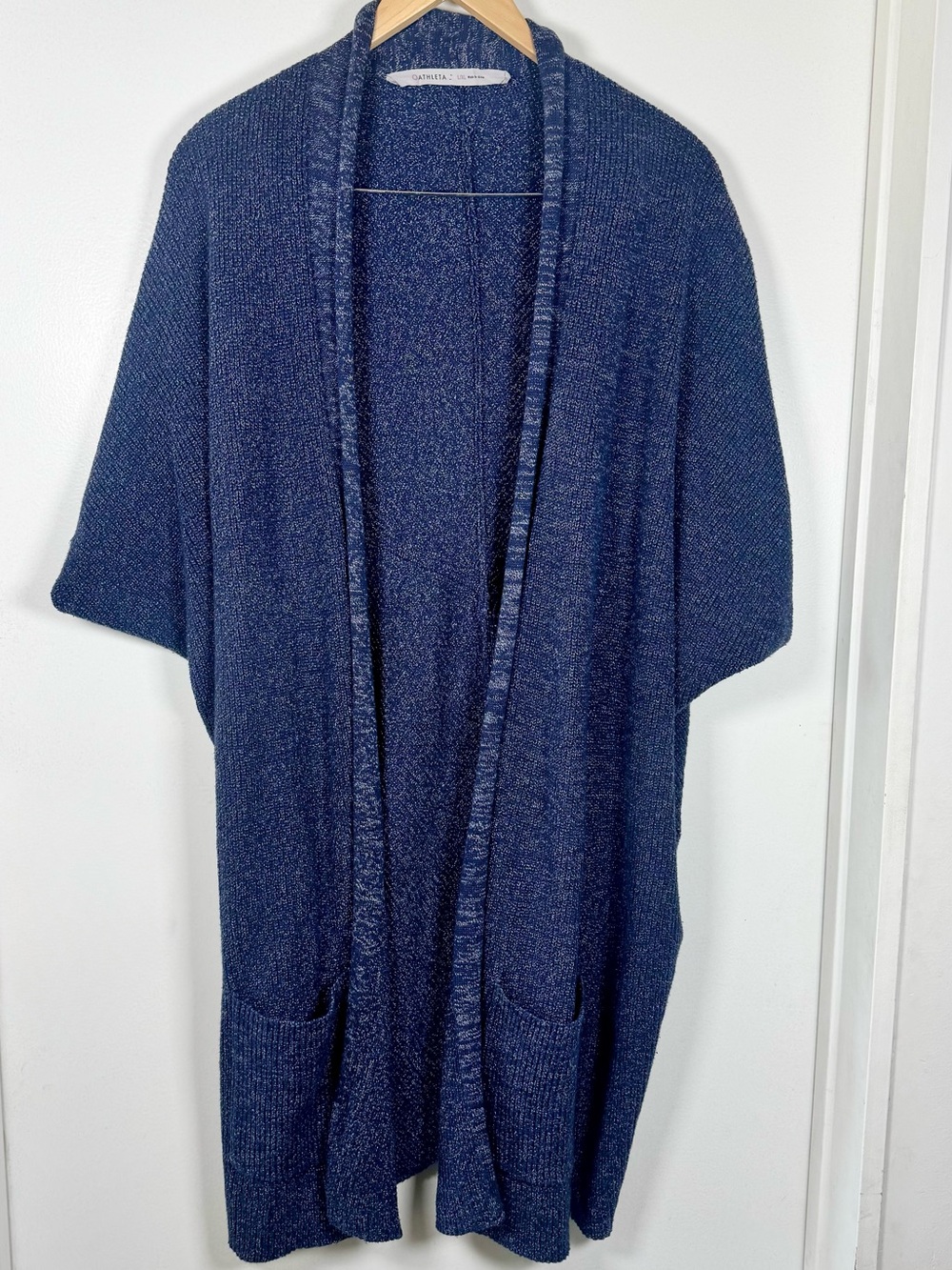 Athleta Daylight Sweater Vest Cotton Knit Heather Blue Large & XL Long Length